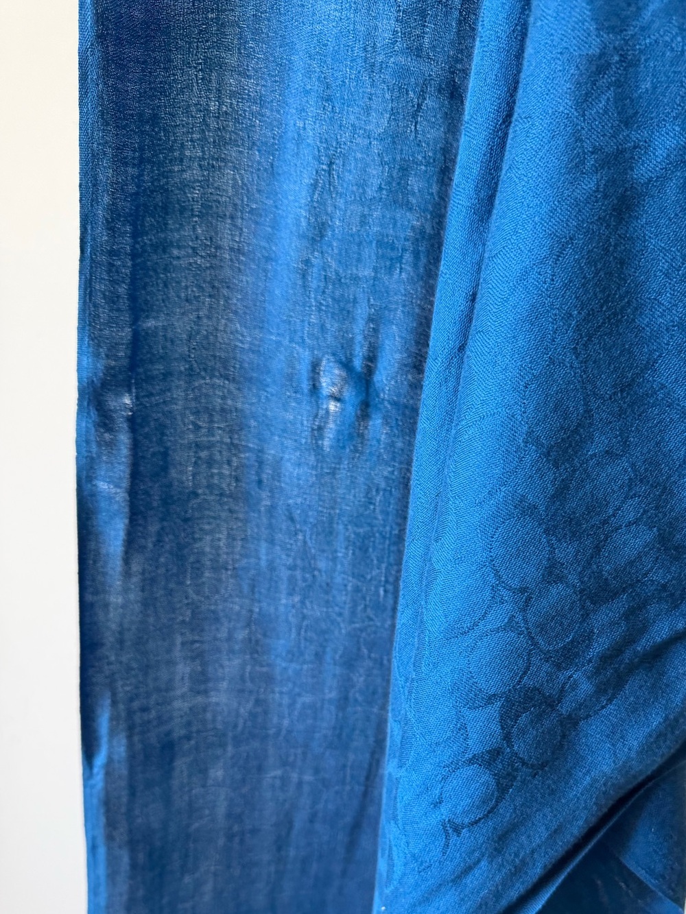 Coach Signature C Blue Silk Cotton Scarf Wrap Shawl 24” x 64” - Picture 9 of 11